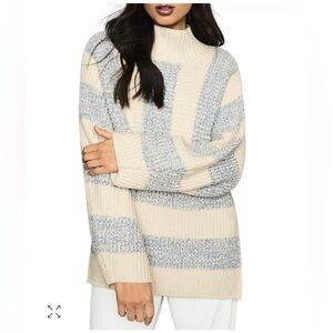 REISS Astrid Oversize Funnel-Neck Cream Blue Wool Blend Sweater Size M